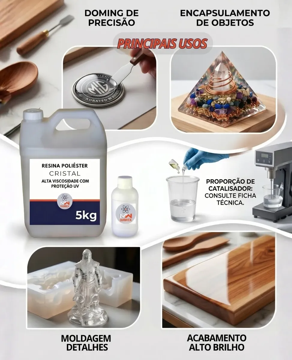 Resina Poliéster Cristal 1kg C/ Proteção Uv E Catalizador - Vista 3